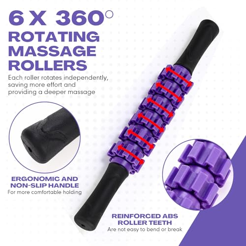 Hiboom 12 Pack Muscle Roller Stick for Deep Tissue, Leg Massage Roller with Anti Slip Grip Massage Relaxing Tools for Athletes Sculpting Yoga Sports Arms Back Calves Muscle Massager(Purple)