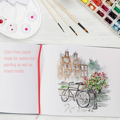 U.S. Art Supply 9" x 12" Watercolor Book (2 Pack, 76 Sheets Each) - 110lb (230 GSM) Linen-Bound Hardcover Artist Paper Pads - Acid-Free Cold-Pressed Watercolor Paper Pad Mixed Media - size: 9-x-12-inch