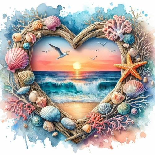 Clendo Beach Diamond Art Kits for Adults - 5D Diamond Painting for Adults, Full Drill Diamond Dots Gem Painting Kit for Wall Home Decor Arts Craft 14x14 inch - color: G7294