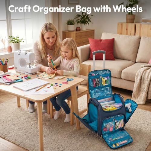 Handy Sandy Crafter’s Tote Bag Organizer, Storage Bag for Craft Supply, and Scrapbooking Carrier w/Handle and Wheels - color: Black