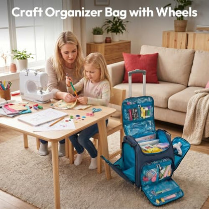 Handy Sandy Crafter’s Tote Bag Organizer, Storage Bag for Craft Supply, and Scrapbooking Carrier w/Handle and Wheels - color: Black