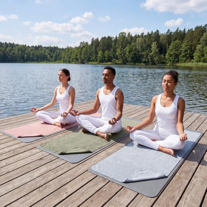 Breling 3 Pack Suede Yoga Towels 26"x73" Non-Slip Hot Yoga Towel Mats with Highly Absorbent Soft Suede Microfiber Rapid Dry for Bikram Pilates Home Workout Women Pink Lotus Bean Green Light Blue