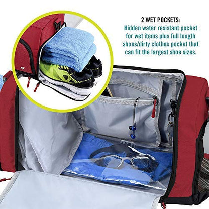 Ultimate Gym Bag 2.0: The Durable Crowdsource Designed Duffel Bag with 10 Optimal Compartments Including Water Resistant Pouch - color: Red, size: Medium (20")