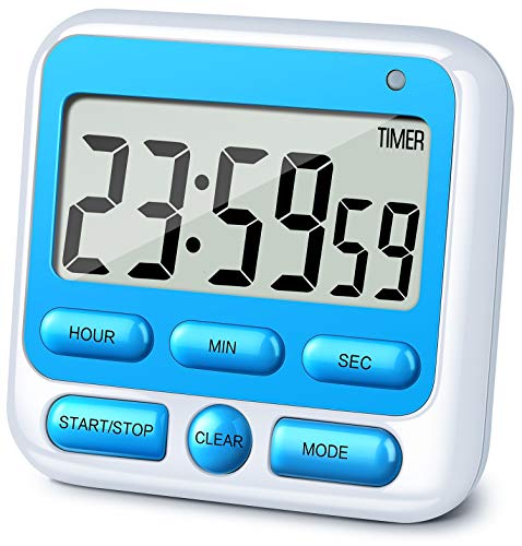 4-in-1 Digital Timer with Count Up/Down, Clock & Alarm, Ring & Silent Modes - color: Blue