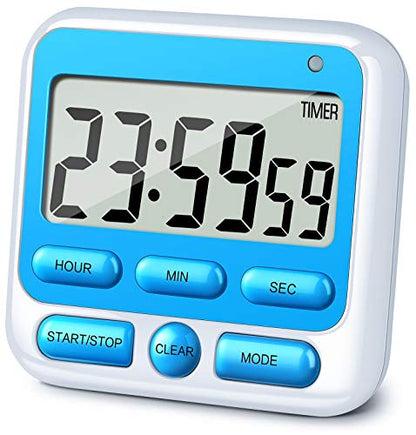 4-in-1 Digital Timer with Count Up/Down, Clock & Alarm, Ring & Silent Modes - color: Blue