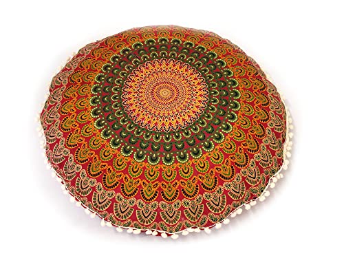Large Round seat Floor Cushion Chair Ottoman Cover Pouf Pillow Meditation Floor Cushions for Adults Seating pouffe Ottoman Throw Covers Craft Room Furniture Sitting Cover 22 Inches Red Yellow - color: Red Yellow