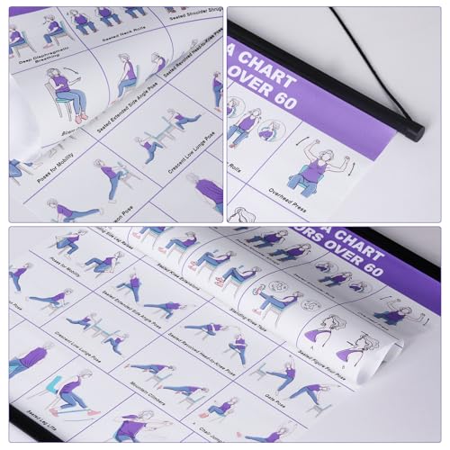 GiftNest Chair Tai Chi & Yoga Workout Chart for Seniors –Chair Yoga Wall Chart – 31 Poses for Seniors & Beginners – Fabric Poster with Hanging Rod & Rope – Durable, Foldable, and Easy to Display in Home or Office – Stretching & Mobility Guide