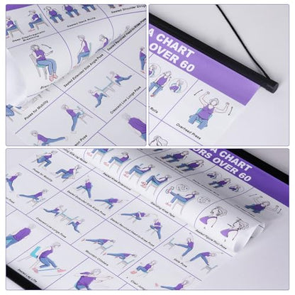 GiftNest Chair Tai Chi & Yoga Workout Chart for Seniors –Chair Yoga Wall Chart – 31 Poses for Seniors & Beginners – Fabric Poster with Hanging Rod & Rope – Durable, Foldable, and Easy to Display in Home or Office – Stretching & Mobility Guide