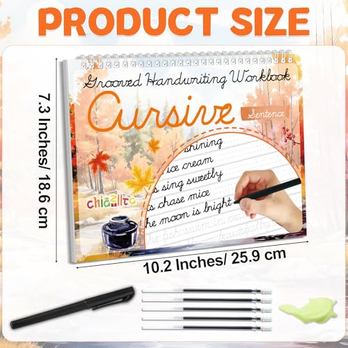 chiazllta Grooved Cursive Handwriting Workbook with Disappearing Ink Pens Magic Reusable Grooved Cursive Writing Practice for Beginners Kids Kickoff Student Workbook Homeschooling Supplies (Sentence) - style: Sentence