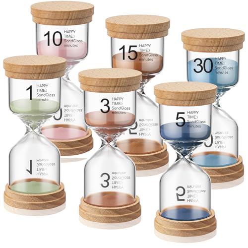 Kingdder Pack of 6 Wooden Sand Timer Set Operation Christmas Earthy Colorful Hourglass Timer Sandglass 1/3/5/10/15/30 Minutes Sand Clock Gift for Back to School Classroom Office Kitchen Cooking Home - color: Earthy Color, size: 1/3/5/10/15/30 Minutes
