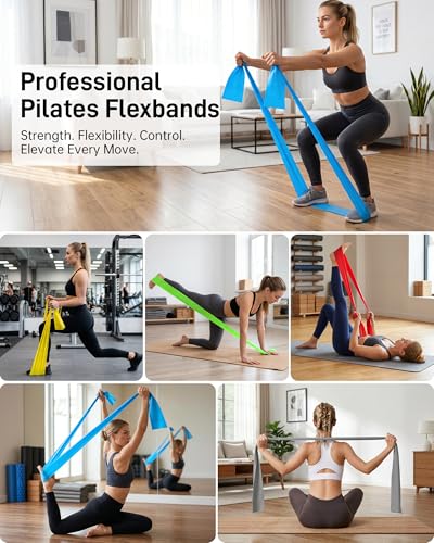Renoj Pilates Flexbands, 5-Pack Latex-Free Resistance Bands Set – Exercise Bands for Pilates, Yoga, Stretching & Physical Therapy | Home Gym Equipment for Women & Men - color: Colorful