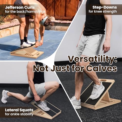 Adjustable Wooden Slant Board, Portable Incline Board for Calf Stretching, Squats, Pilates & PT, Heel, Ankle, Knee, Foot, Leg Relief
