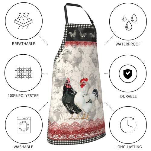 Artist Painting Apron with 2 Pockets Painters Art Aprons Gifts for Women Men - color: Buffalo Plaid Rooster