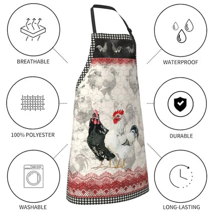 Artist Painting Apron with 2 Pockets Painters Art Aprons Gifts for Women Men - color: Buffalo Plaid Rooster