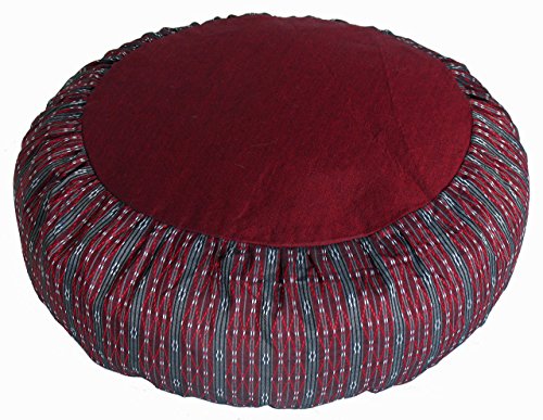 Meditation Cushion Zafu Pillow Buckwheat Fill - Global Weave and Ikat Fabric Burgundy