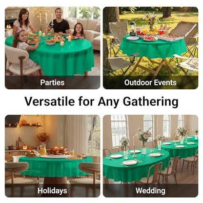 Auros 10-Pack Green Plastic Table Cloth, 84" Round Disposable Table Cover | Waterproof, Spill-Proof & Throw Away Table Cloth, Easy Cleanup for Party, Birthday, Wedding, Graduation, Picnic, Kelly Green - color: Kelly Green, size: 84" Round