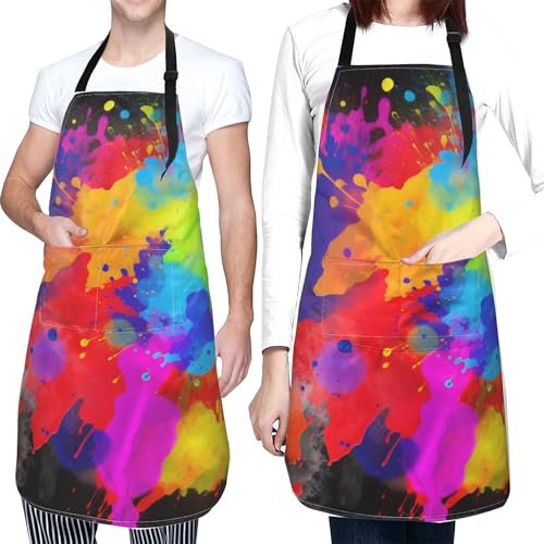 Artist Painting Apron with 2 Pockets Painters Art Aprons Gifts for Women Men - color: Color Pigment Splash Art