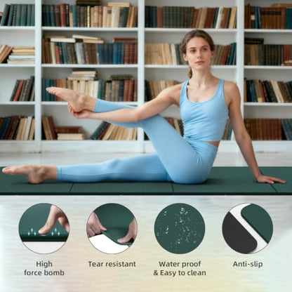 Foldable TPE Yoga Mat Thick 10mm,75" x40"Extra Large Exercise Mats | Stretch Mat Non-slip Fitness Folding Mat Easy to Carry,Wide Gym Mats for Women Men Suitable for Home Workout Travel Pilates - color: green