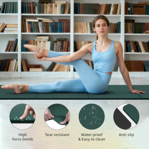 Foldable TPE Yoga Mat Thick 10mm,75" x40"Extra Large Exercise Mats | Stretch Mat Non-slip Fitness Folding Mat Easy to Carry,Wide Gym Mats for Women Men Suitable for Home Workout Travel Pilates - color: green