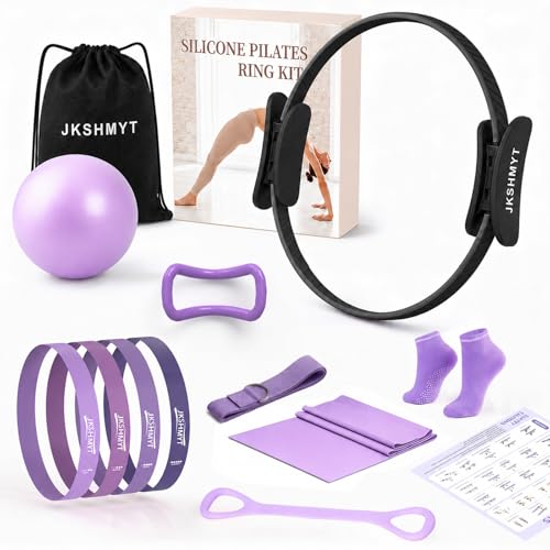 JKSHMYT Pilates Ring Fitness Circle for Women, Pilates Equipment – 14.5" Home Magic Exercise Workout, Better me Pilates Essentials Starter Set for Beginners Toning Shape Full Body - color: 15 pcs Purple