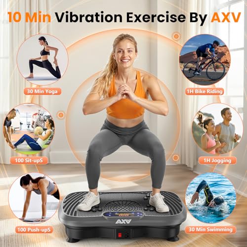AXV Vibration Plate Fitness Platform Exercise Machine Body Vibrating Board | Curved Design Powerful 200W Bluetooth Oscillating Shake Plate for Lymphatic Drainage Recovery Whole Body Toning With Handles - color: BT.PRO.GRAY