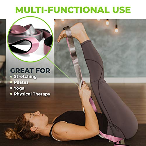 Gradient Fitness Stretching Strap for Physical Therapy, 12 Multi-Loop Stretch Strap 1.5" W x 8' L, Neoprene Handles, Physical Therapy Equipment, Yoga Straps for Stretching, Leg Stretcher. - color: Pink/Grey
