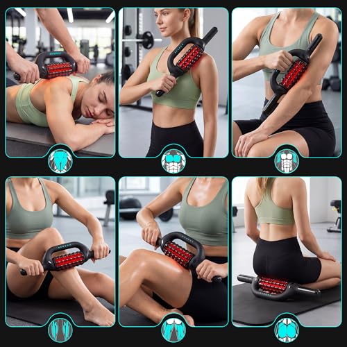 Electric Massage Roller Stick, Deep Tissue Muscle Massager with 6 Speeds, Rechargeable Rolling Massager for Legs, Back, Calves & Feet,Hands-Free Body Massage Tool(1)