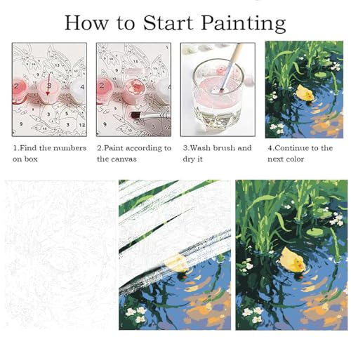 ZRIZQ Paint by Numbers Kit for Adults Beginner Animal,Duck,16x20 | Full set with wooden brushes,rolled canvas,rich paints.Calming activity.Beginner friendly.Just open and paint. - color: 16"X20"Rolled Canvas(Frameless)-Duck