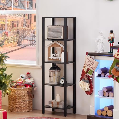 YUFAM 5 Tier Tall Narrow Bookshelf, Skinny Bookcase, Wooden Shelf, Black - color: Black, size: 5-Tier