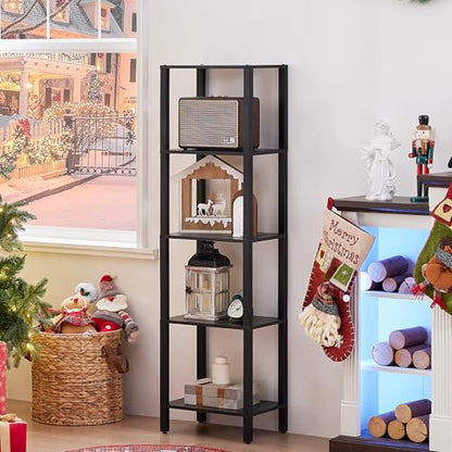 YUFAM 5 Tier Tall Narrow Bookshelf, Skinny Bookcase, Wooden Shelf, Black - color: Black, size: 5-Tier