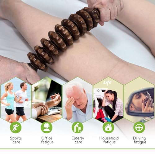 Curved Wood Therapy Massage Stick, Wooden Cellulite Muscle Roller for Legs - color: Brown Curved
