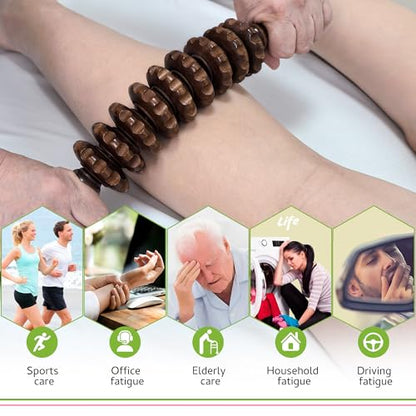 Curved Wood Therapy Massage Stick, Wooden Cellulite Muscle Roller for Legs - color: Brown Curved