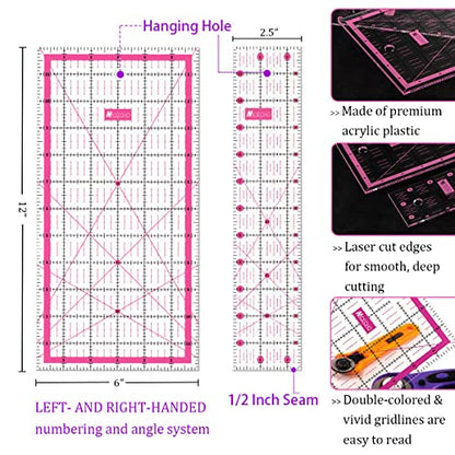 Rotary Cutter Set,Nicecho Sewing Quilting Supplies,45mm & 28 mm Fabric Cutters,8 Rotary Cutter Blades,A3 Cutting Mat for Sewing,6x12 & 2.5x12 In Quilting Rulers,Ideal Quilt kits for Lovers & Beginners