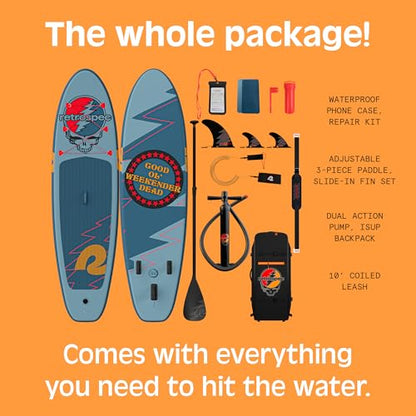 Retrospec Weekender Inflatable Stand Up Paddle Board Includes Paddle, Pump, and Accessories 10’6” Lightweight iSUP, Puncture Resistant Inflatable Paddle Board for Adults - color: Grateful Dead