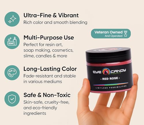Eye Candy Pigments Premium Red Mica Powder - Red Rose (50gr) - for Epoxy, Resin, Soap, Paint, Woodworking, Acrylic Pouring, Bath Bombs, Fishing Lures - DIY Arts and Crafts Additive - color: Red Rose