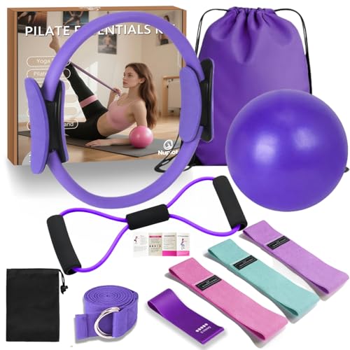 Nuplot Pilates Equipment, Pilates Kit for Home Workouts, Pilates Essentials Kit for Women, Home Pilates Kit with Pilates Ring and Ball Set, Booty Bands, Figure 8 Resistance Band, Yoga Band - color: Purple