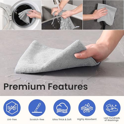 Microfiber Cleaning Cloths-12 Pack,Microfiber Towels for Cars & Kitchen,Highly Absorbent Cleaning Towel,Lint Free Streak Free Rags for House,Window,Grey(12.2"x12.2") - color: Grey