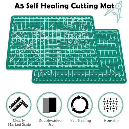 A5 Cutting Mat,8in x 6in Small Self Healing Sewing Mat Rotary Cutting Mat Double Sided Thickened Craft Cutting Board for Hobby Fabric Precision Sewing Modeling Quilting Projects,Green - color: Green, size: 8.7"L x 5.9"W