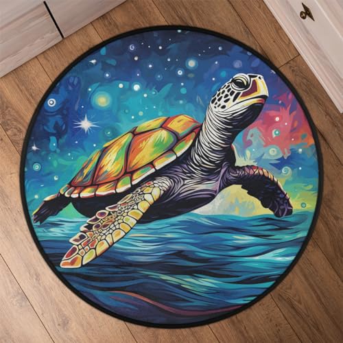 Ocean Turtle Round Area Rug 5Ft Abstract Turtle Circle Carpet Floor Mat - color: Ocean Turtle, size: 5 ft