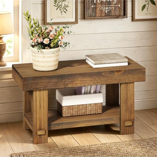 HOKYHOKY Solid Wood Entryway Bench - 31.5" Farmhouse Small Narrow Benches - size: 31.5"