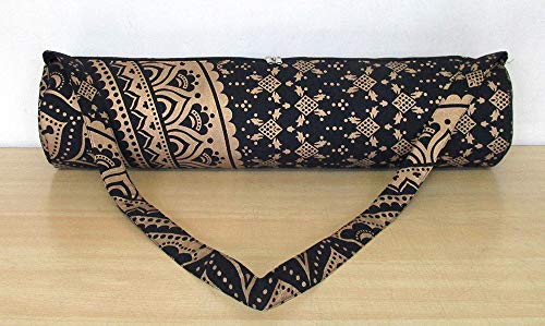 ICC Black Gold Mandala Full-Zip Exercise Yoga Mat Carry Bag Gym Beach Pilates Carrier Bags Hippie Mandala Indian Cotton Bag - style: Black Gold Ombre Half