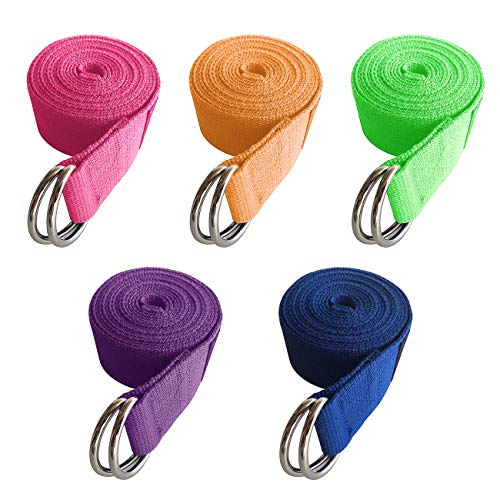 5-Pack Yoga Exercise Adjustable Straps 8Ft OR 10Ft with Durable D-Ring for Pilates & Gym Workouts Yoga Fitness | Hold Poses, Stretch, Improve Flexibility & Maintain Balance