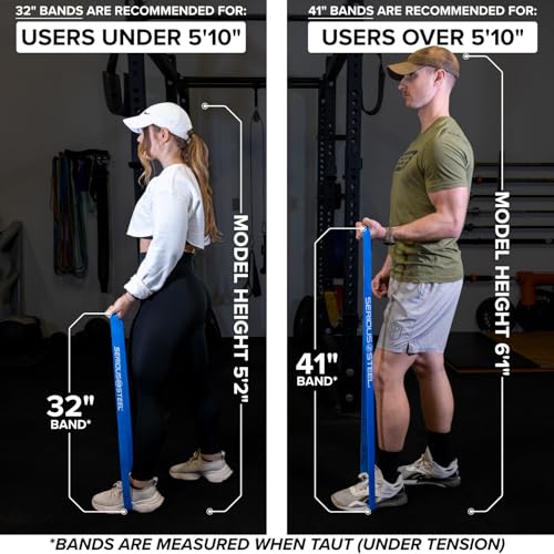 Serious Steel Fitness 81.3cm(32인치) 저항 트레이닝 밴드 (휴대용 운동 밴드 시스템 트레이닝 밴드 - 152cm(5피트 10인치) 미만의 개인에게 적합) - color: #6 옐로우 (36.3-90.7kg(80-200파운드)