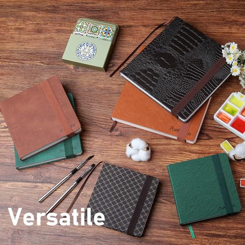 Watercolor Journal 8.5"x8.5" - 100% Cotton, 24 Sheets 48 Pages, 140LB/300GSM Cold Press, with Inner Pocket and Wide Elastic Band - Perfect for Watercolor, Gouache, Acrylic, Ink & Mixed Media - color: Dark Blown