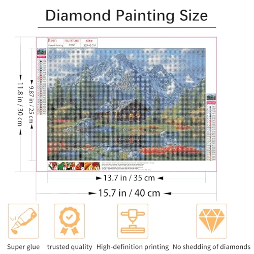 Shouruihua Diamond Painting Kits for Adults, Mountain Scene Diamond Art Kit | Mountains Water, Cabin, Forest, Landscape, Gem Art, Diamond Dotz Kits, Diamond Dots, Wall Art, Full Round Drill, 15.7x11.8in - color: Natural Scenery