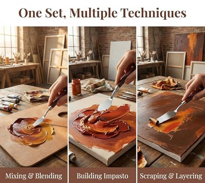 5pcs Palette Knife Painting Stainless Steel Spatula Wood Handle | Oil Paint Knives, for Oil Painting, Acrylic Painting, Paint Mixing, Texture Art, Canvas and Artist Use - color: Brown-5pcs