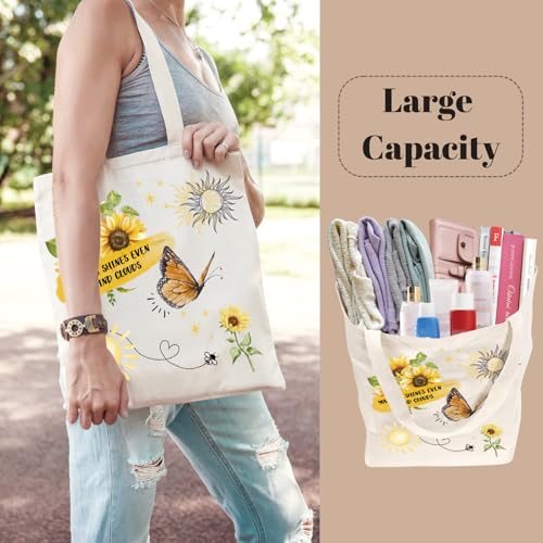 Aesthetic Canvas Tote Bag for Women with Inner Pocket - color: Sunflower