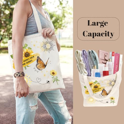 Aesthetic Canvas Tote Bag for Women with Inner Pocket - color: Sunflower