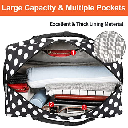 IBFUN Duffel Bag, 21'' Weekender Travel Bag with Shoe Compartment, Waterproof, Overnight Duffel Bag for Women, 3PCS - color: B7-Polka Dot