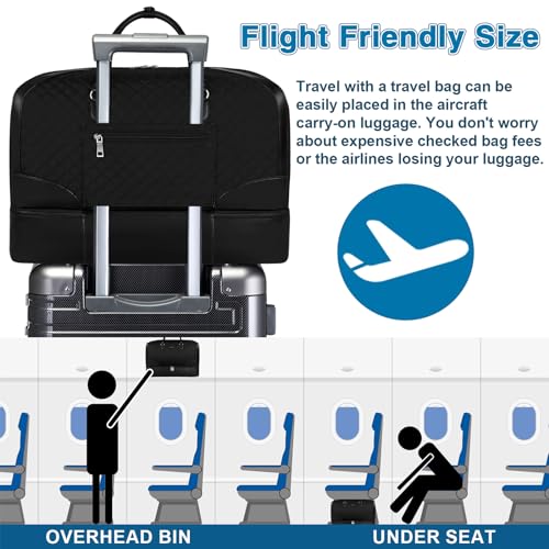 ITIEZY Weekender Bag for Women 21.5" Travel Duffel Large Carry On Bag 3PCS | Nylon Duffel Bag with Waterproof Shoe Compartment, Crossbody Bag and Toiletry Bag, Travel Weekend Hospital Overnight Gym Bag - color: 9-black